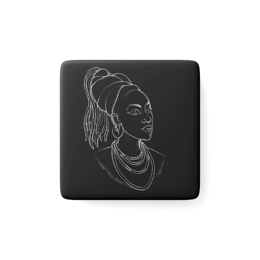 Porcelain Magnet — Minimal Black Line Art Portrait