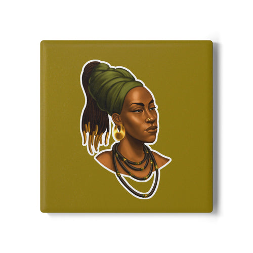 African Queen Ceramic Coaster – Afrocentric Portrait Drink Coaster