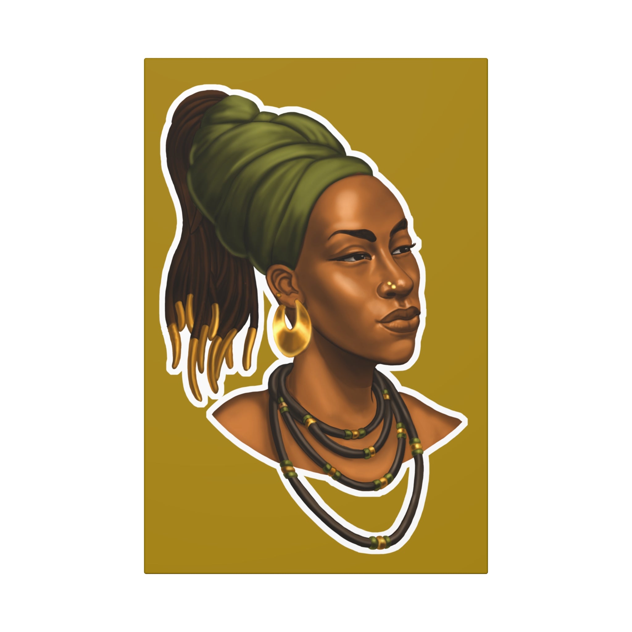 African Queen Portrait Canvas Art Wrap - Gold Accent Wall Decor