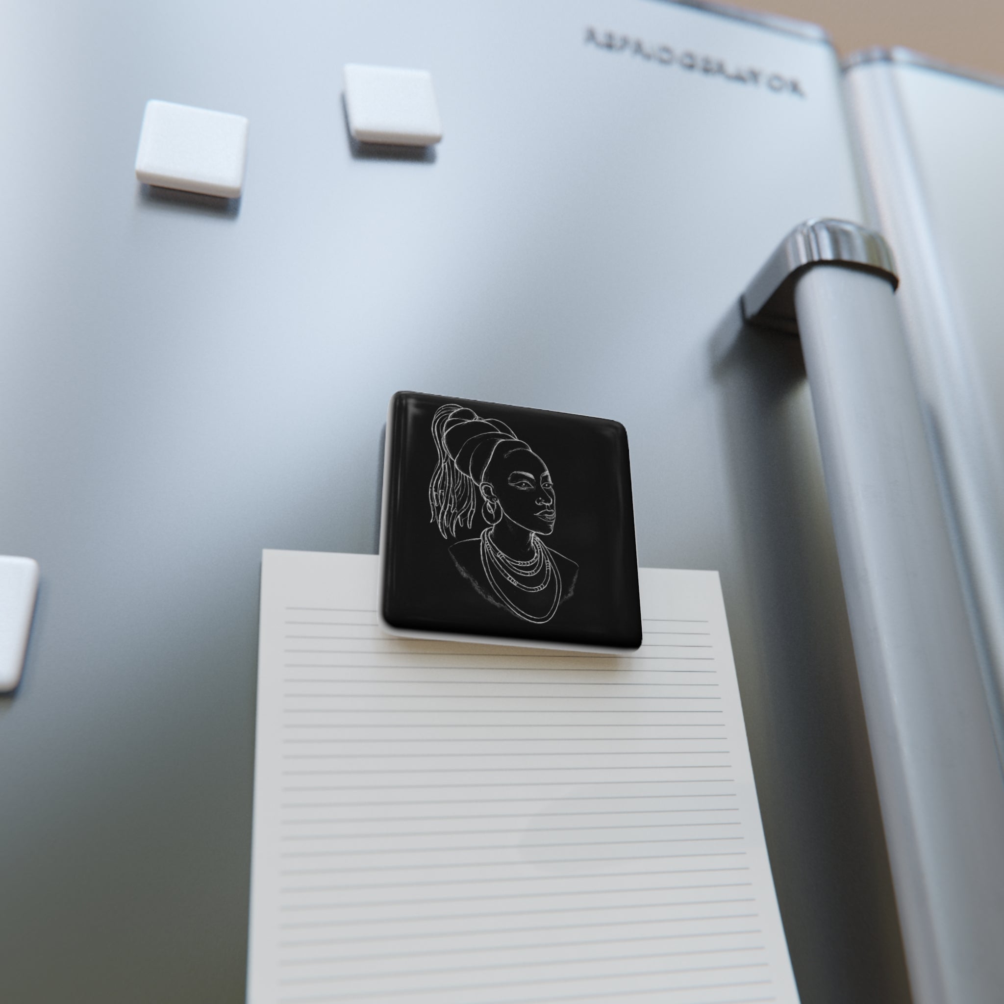 Porcelain Magnet — Minimal Black Line Art Portrait