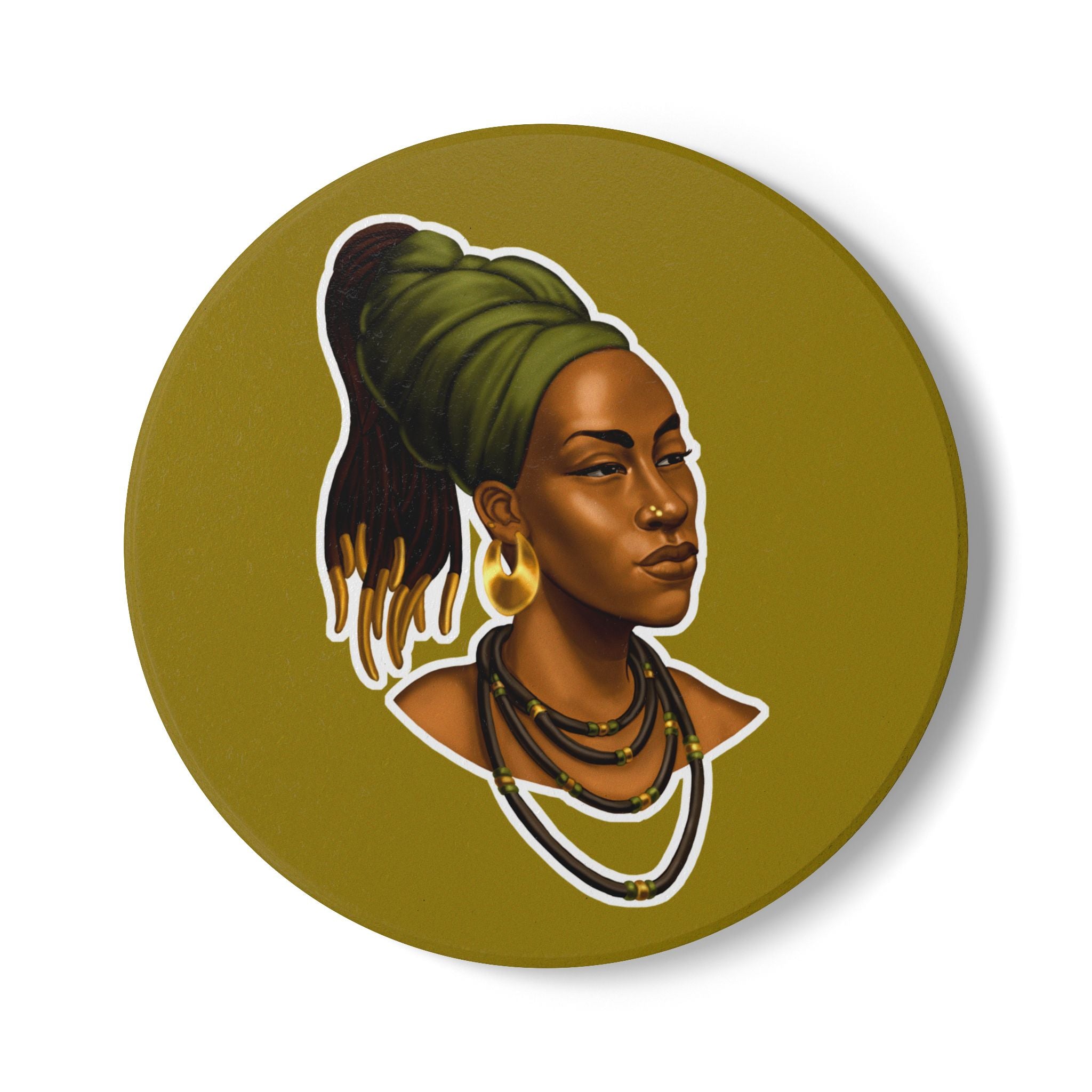 African Queen Ceramic Coaster – Afrocentric Portrait Drink Coaster