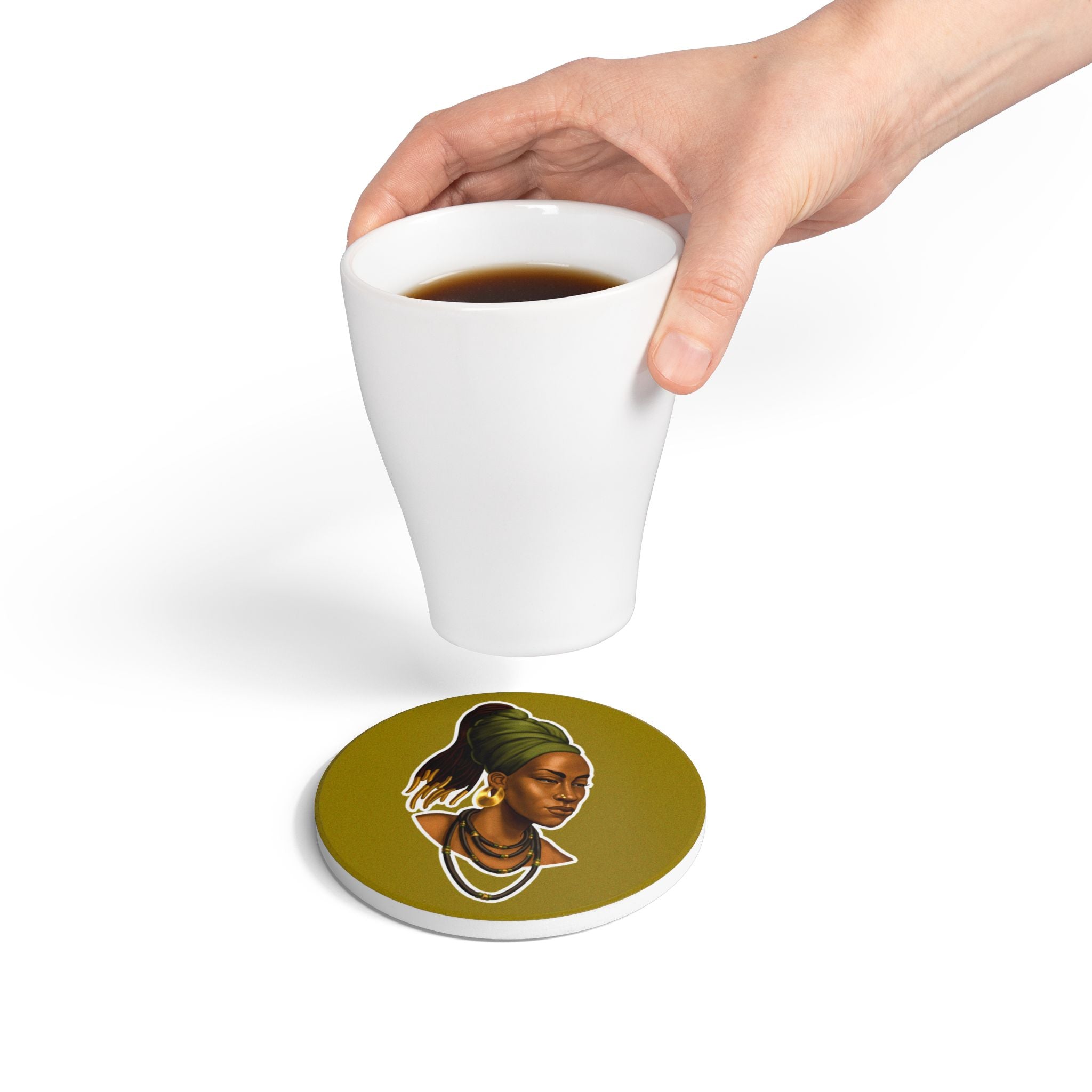 African Queen Ceramic Coaster – Afrocentric Portrait Drink Coaster