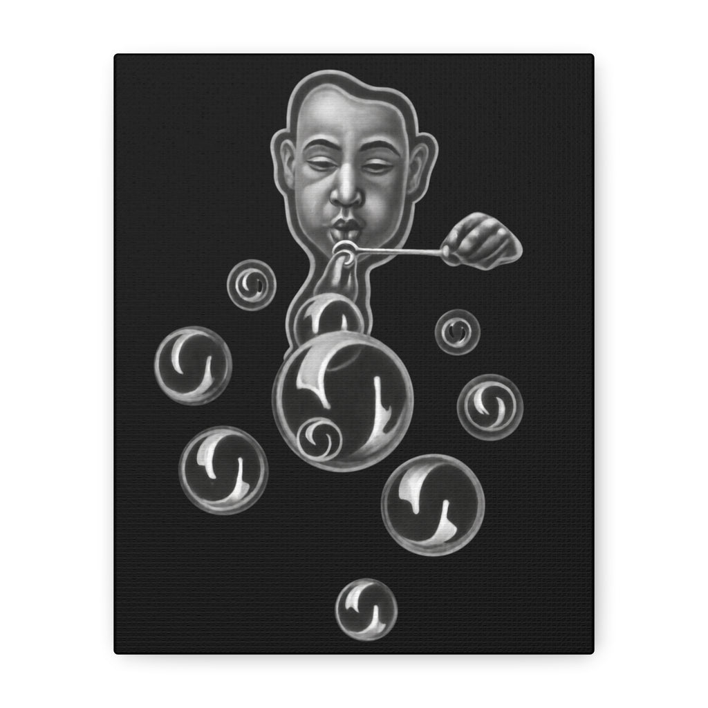 Surreal Bubble-Blower Matte Canvas Wall Art — Monochrome Pop Surrealism