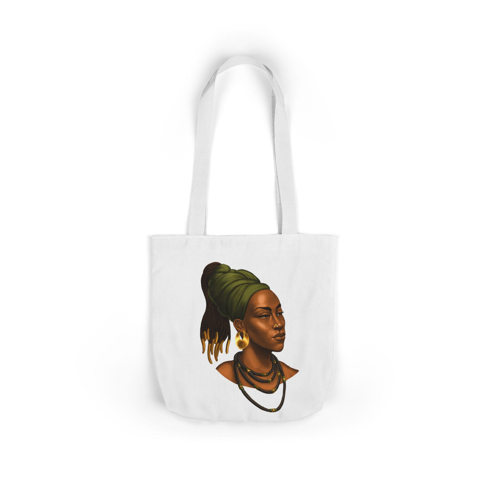 Afrocentric Portrait Canvas Tote — Woman with Headwrap Art Tote Bag