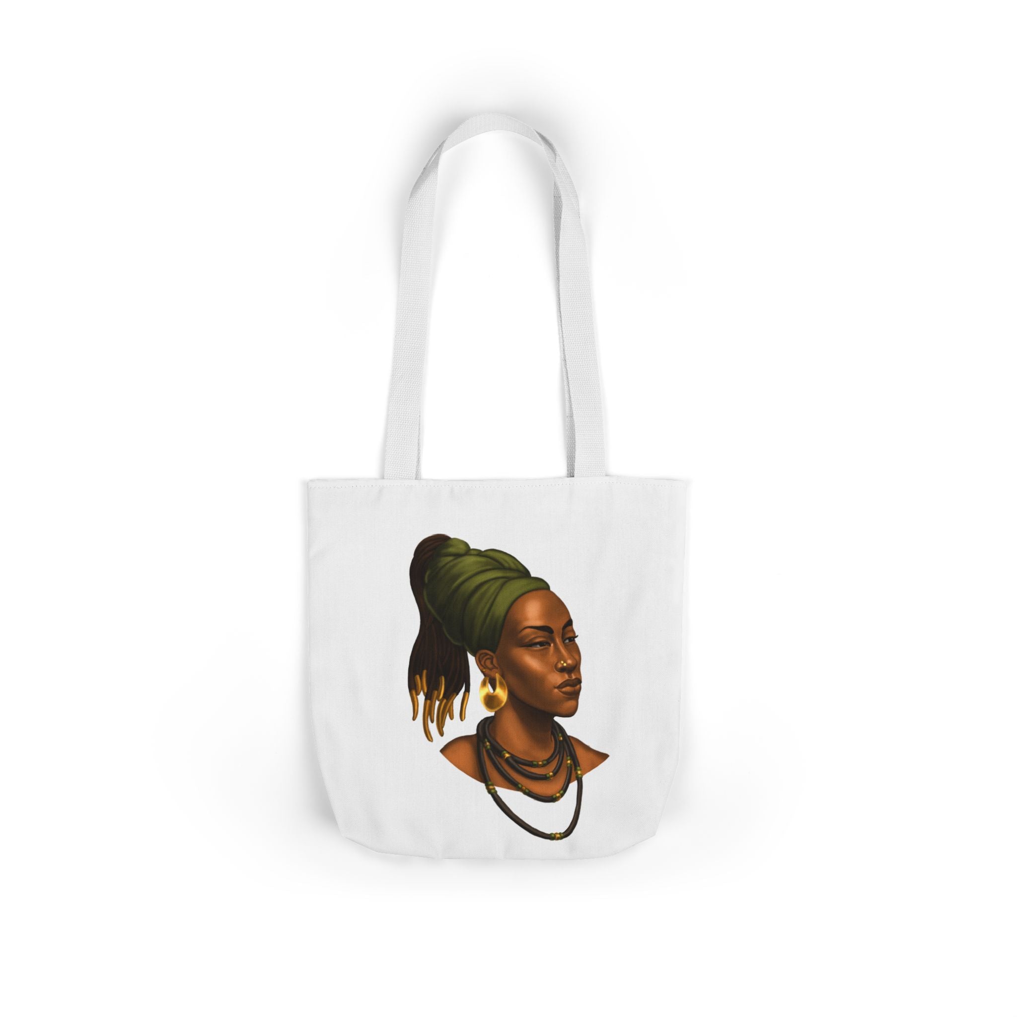 Afrocentric Portrait Canvas Tote — Woman with Headwrap Art Tote Bag