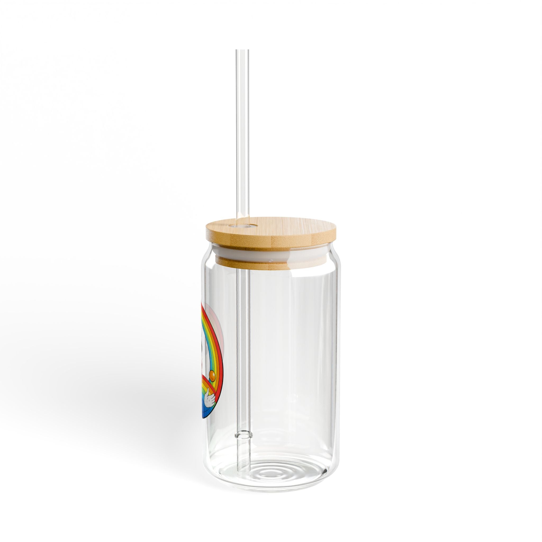 16oz Glass Sipper Cup — Rainbow Clown Design, Reusable Straw Tumbler