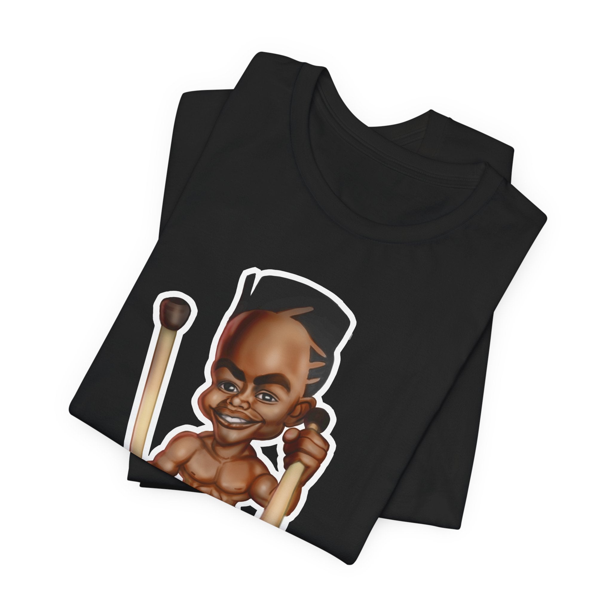 Cartoon Stickfighter T-Shirt — Funky Drummer Character Tee
