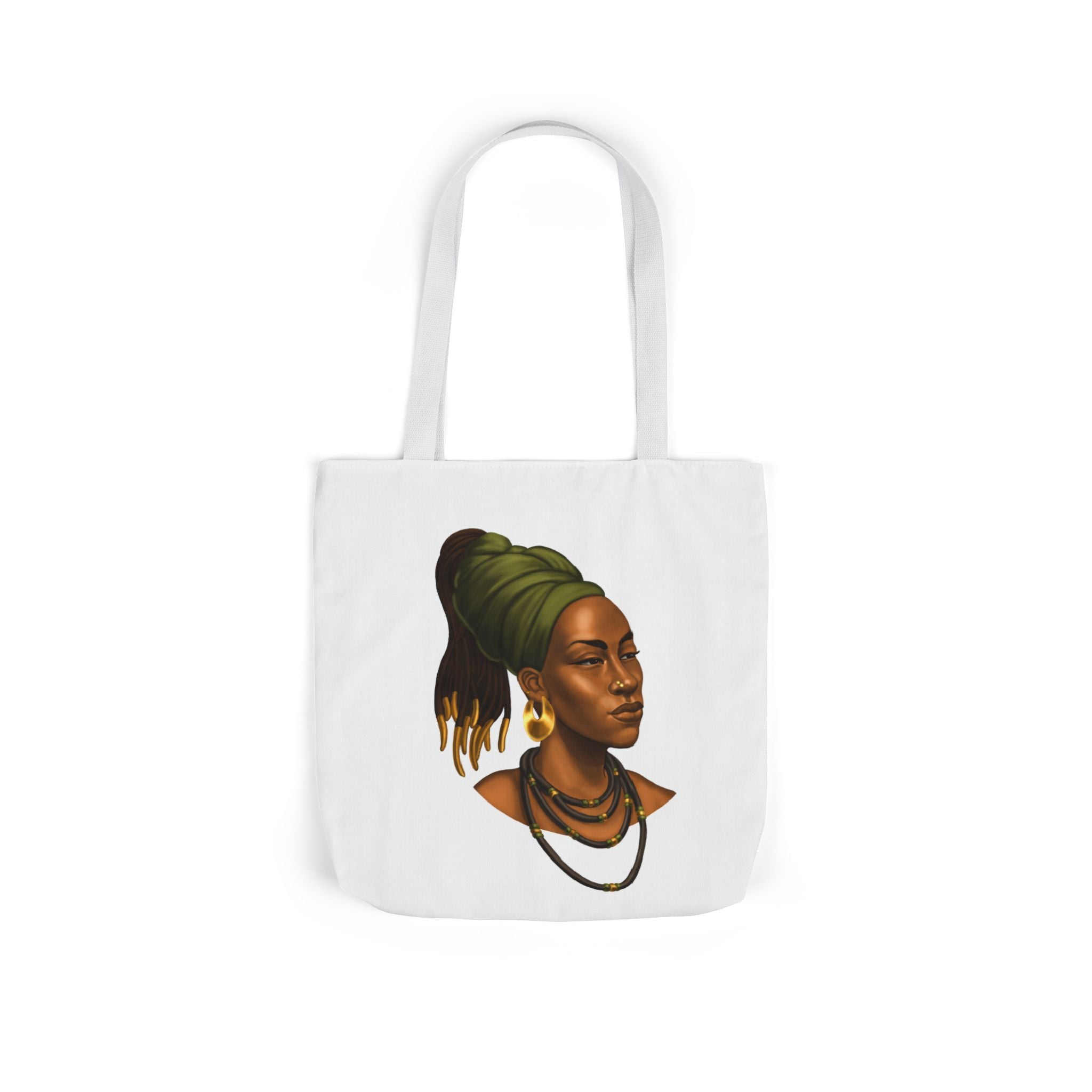 Afrocentric Portrait Canvas Tote — Woman with Headwrap Art Tote Bag