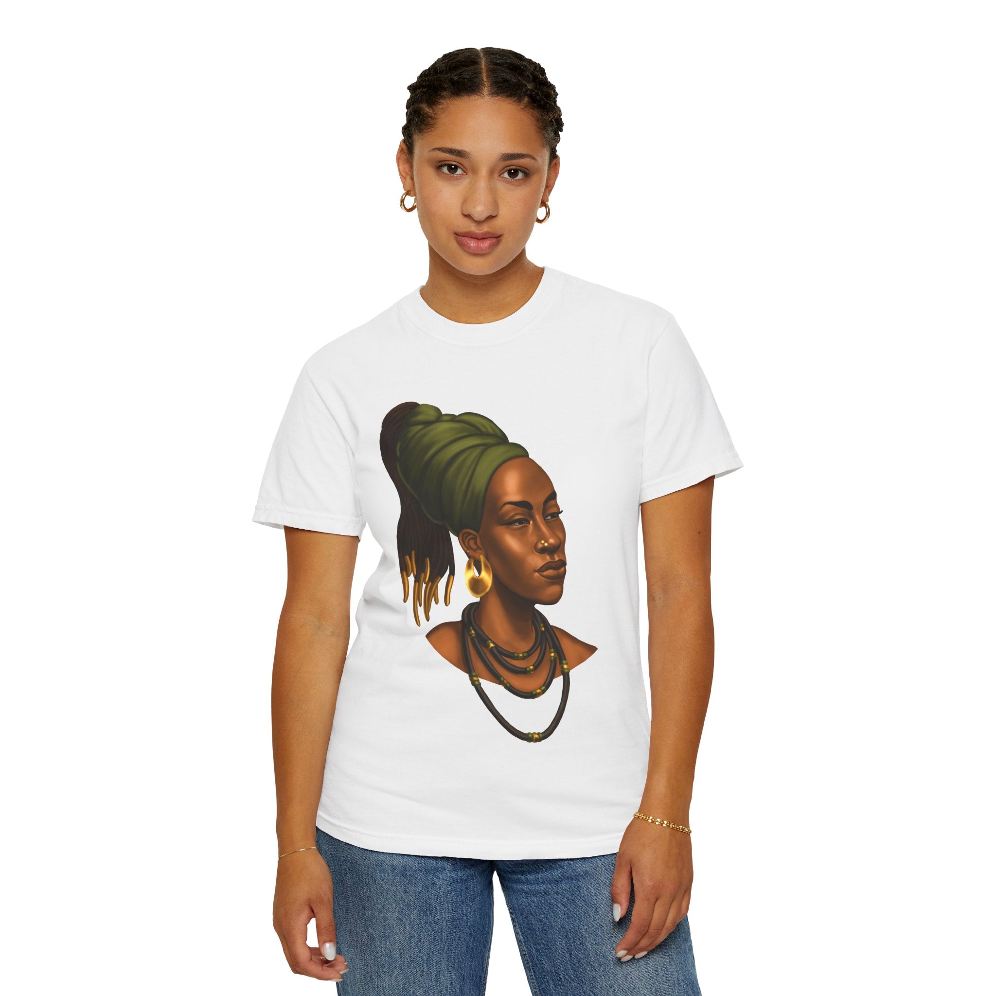Afrocentric Portrait T-Shirt — Regal Woman Illustration Tee