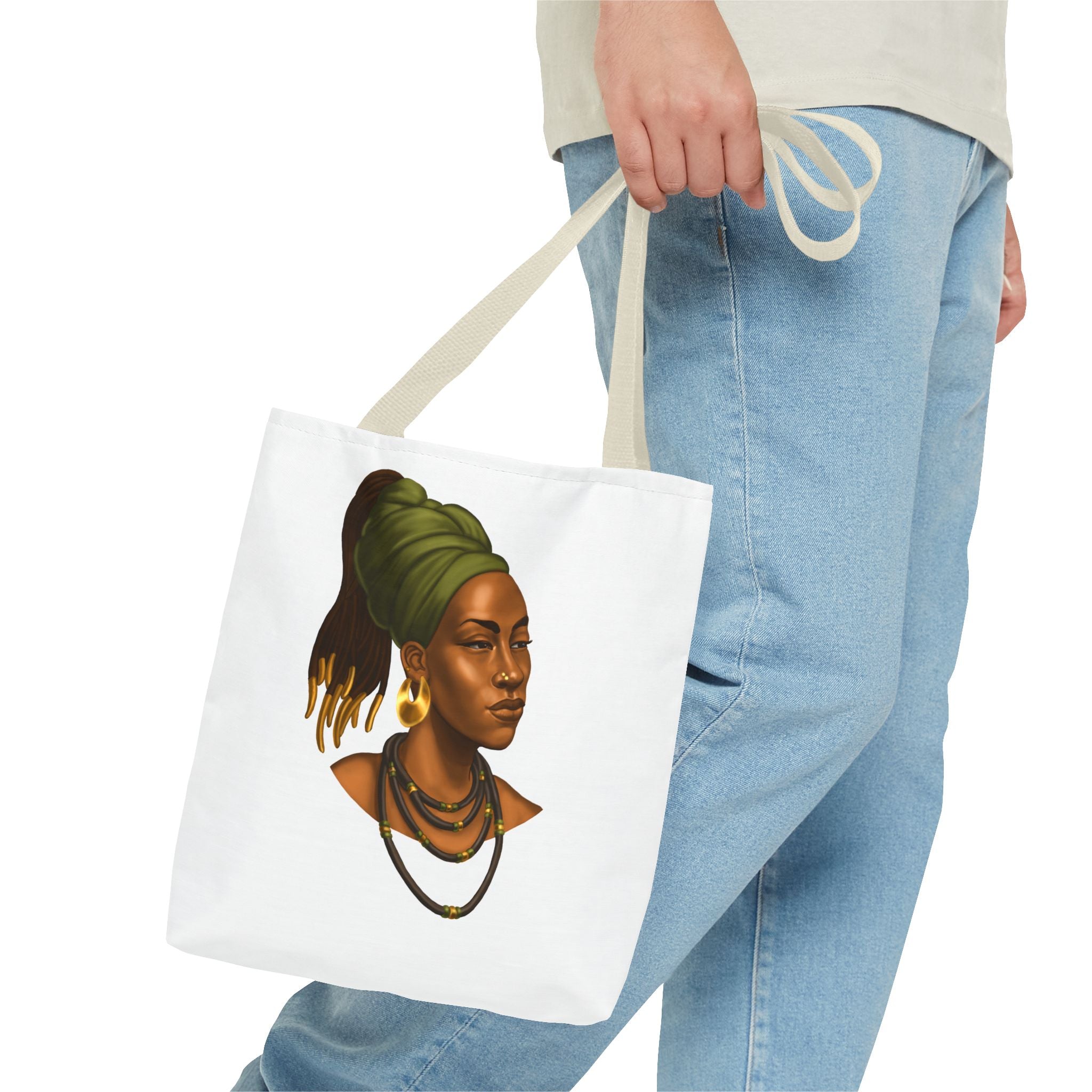 Afrocentric Headwrap Portrait Tote Bag – Elegant Black Woman Illustration