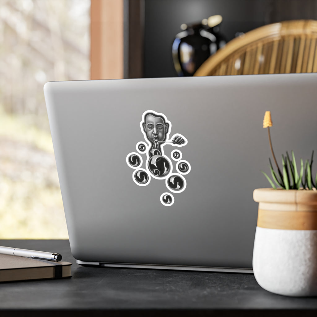 Monochrome Bubble Blower Sticker — Vinyl Kiss-Cut Art Decal