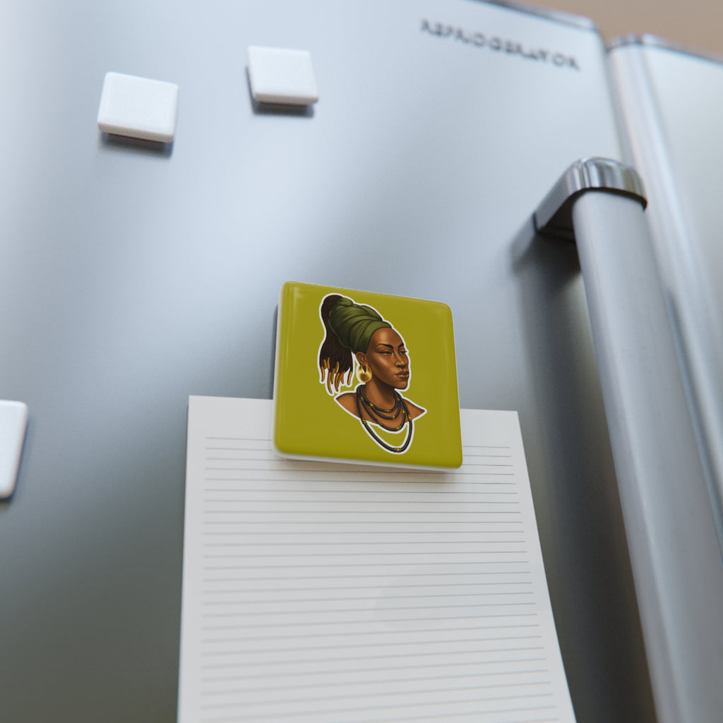 Afrocentric Portrait Porcelain Magnet - Queen with Headwrap (Square)