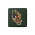 Afrocentric Portrait Porcelain Square Magnet – Regal Woman with Headwrap