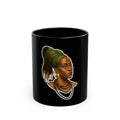 Black Mug - Regal Afrocentric Woman Portrait Coffee Cup, African Headwrap & Jewelry Design (11oz, 15oz)