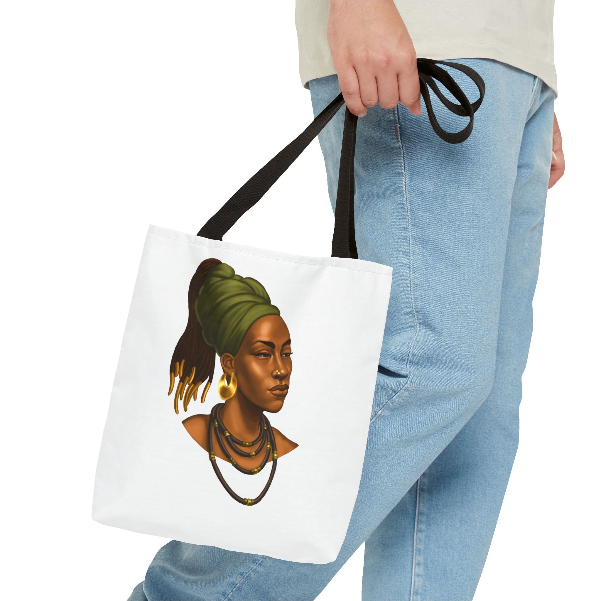 Afrocentric Headwrap Portrait Tote Bag – Elegant Black Woman Illustration