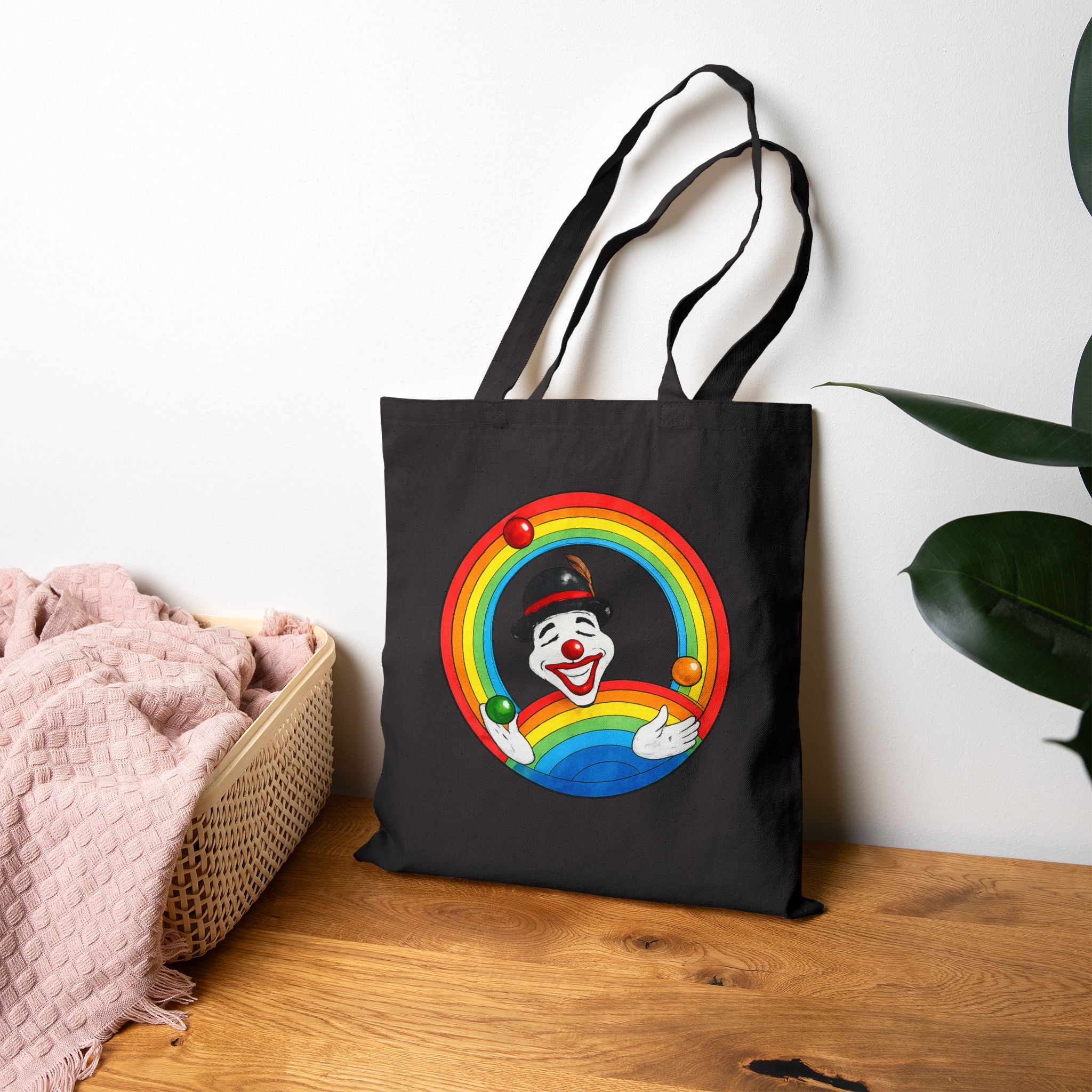 Tote Bag — Vintage Clown Rainbow Design Cute Circus Cotton Tote