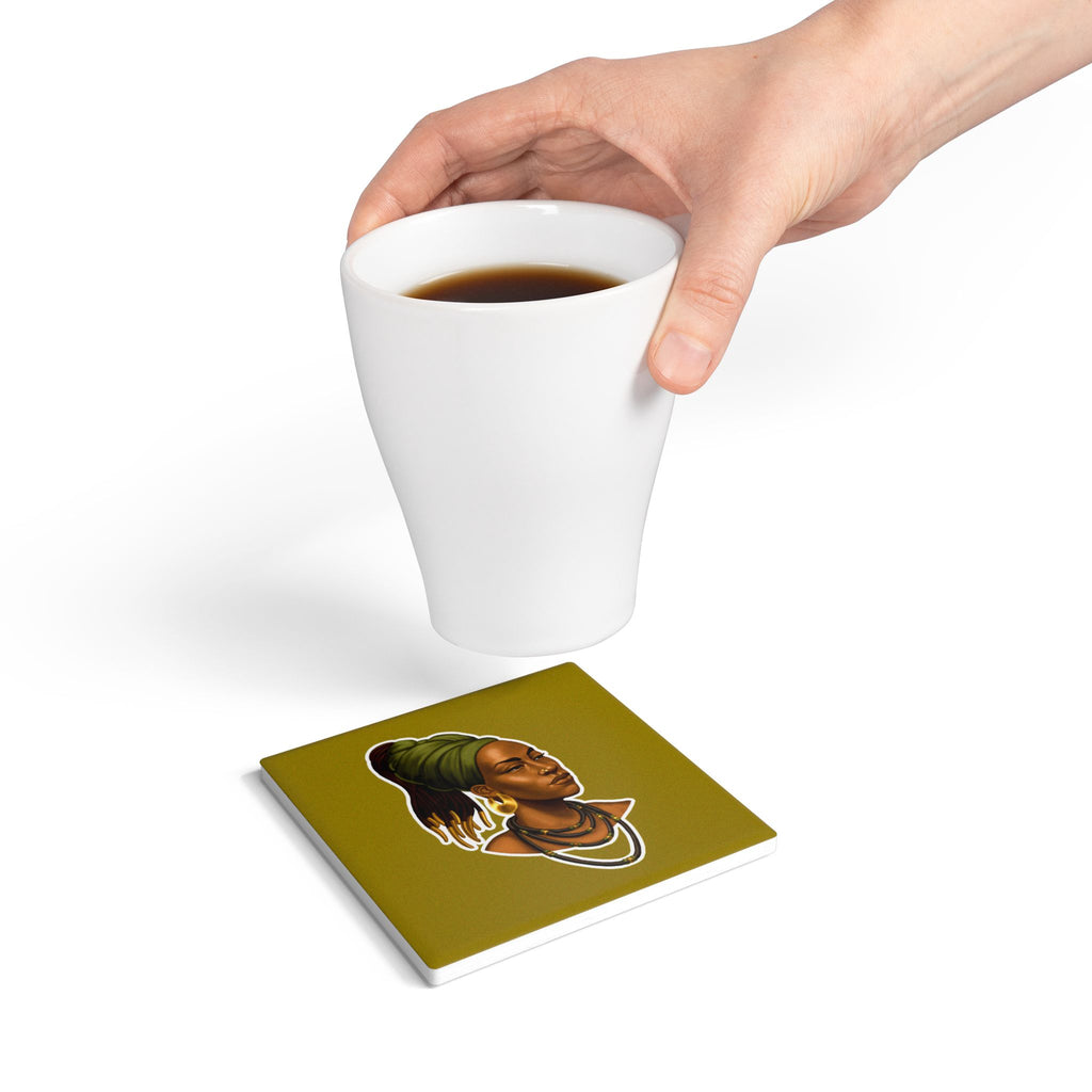 African Queen Ceramic Coaster – Afrocentric Portrait Drink Coaster