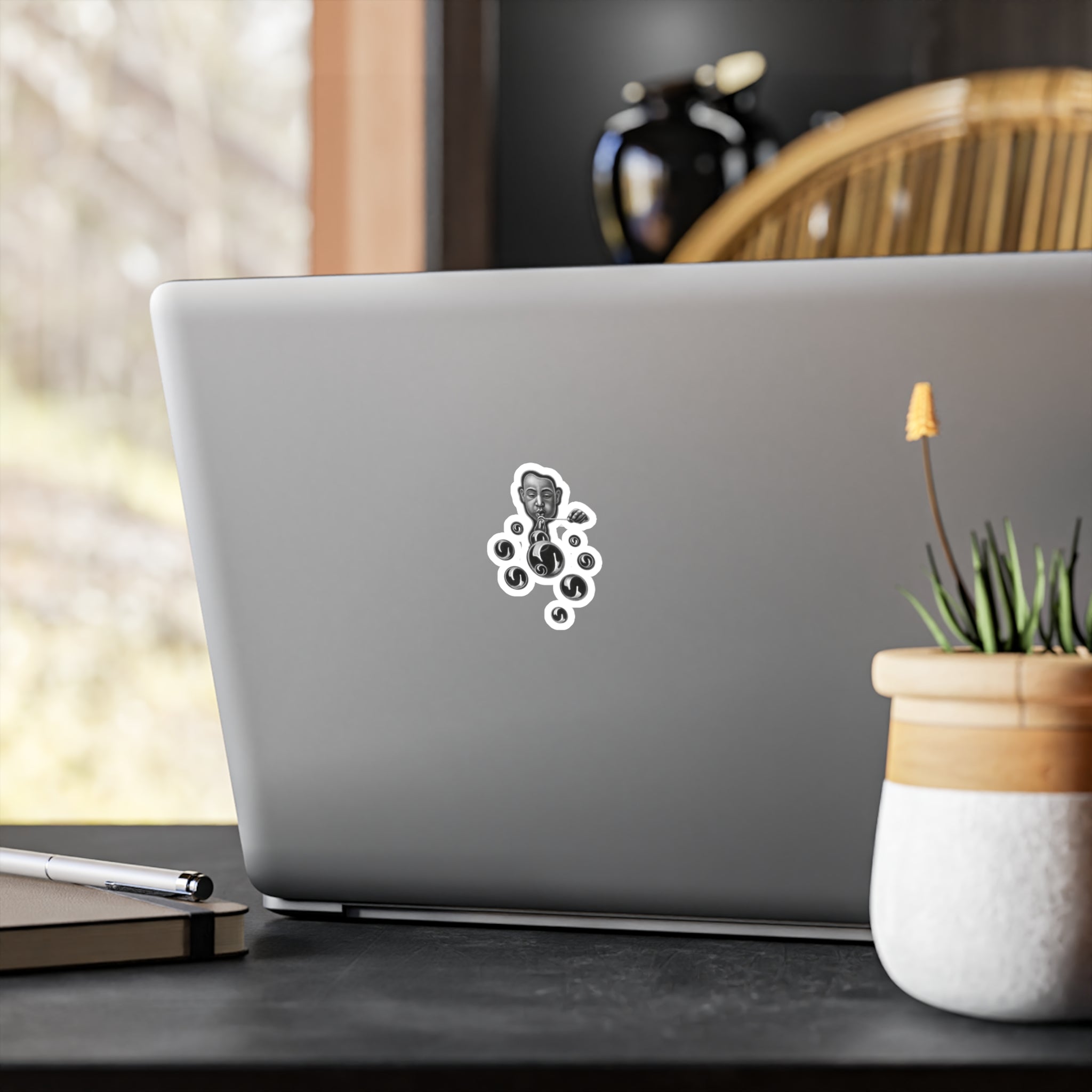 Monochrome Bubble Blower Sticker — Vinyl Kiss-Cut Art Decal