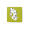Square Porcelain Magnet — Afrocentric Line Art Portrait on Olive